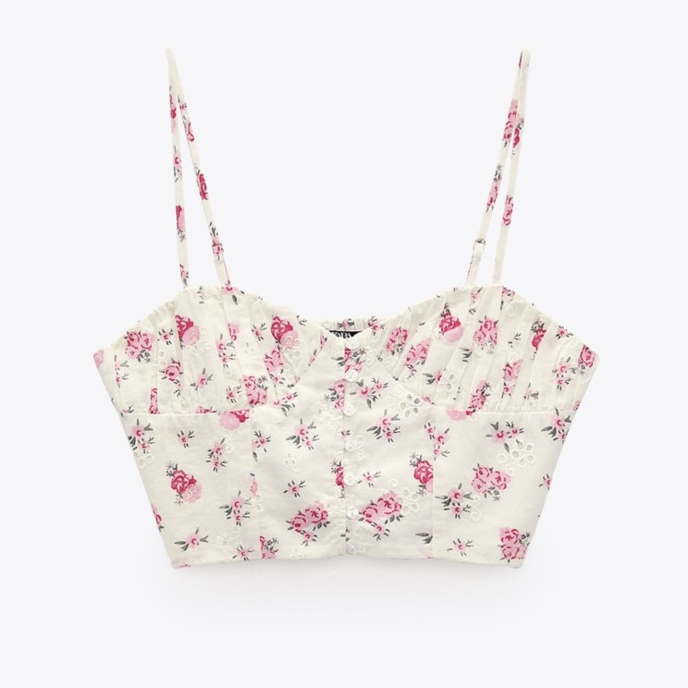 ZARA FLORAL LINEN BLEND CORSET TOP
